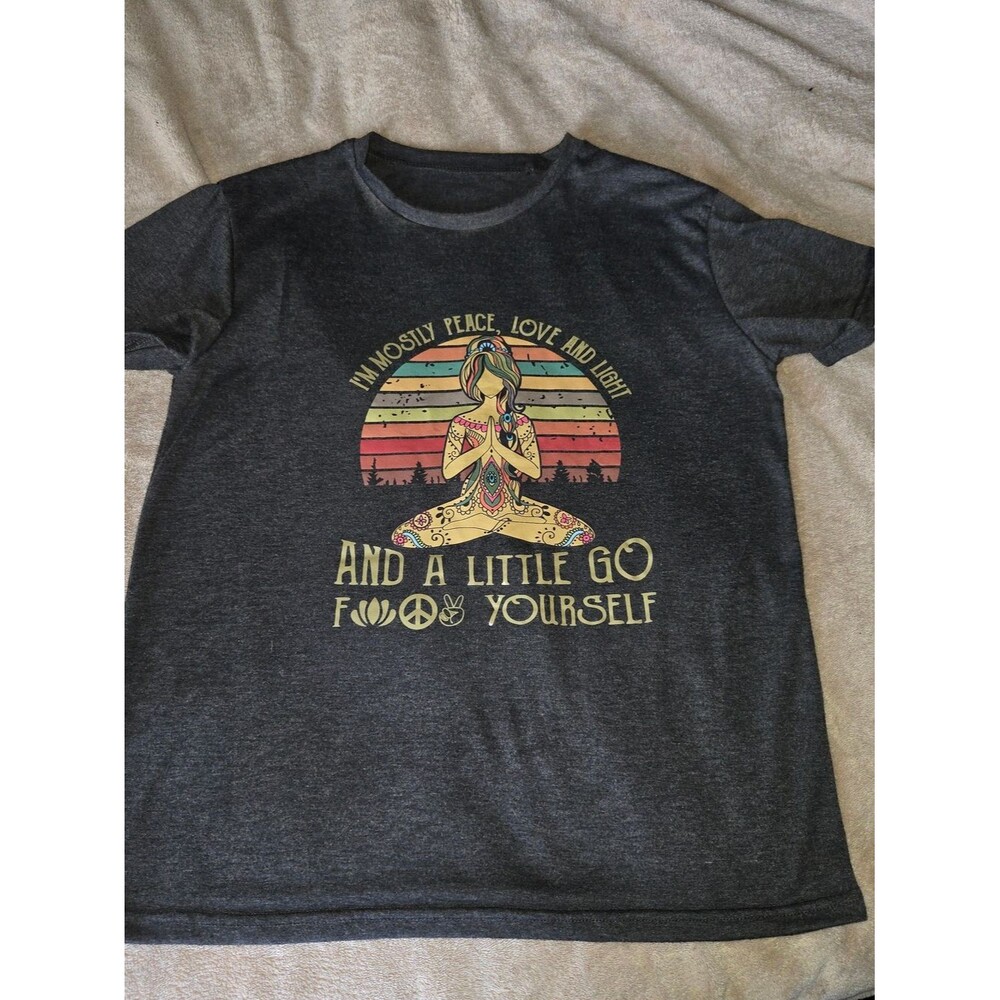 Charcoal Graphic Tee - Peace & Love Message Yoga
